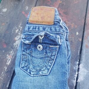 True Religion Light Blue Denim Jeans with Leather Patch
